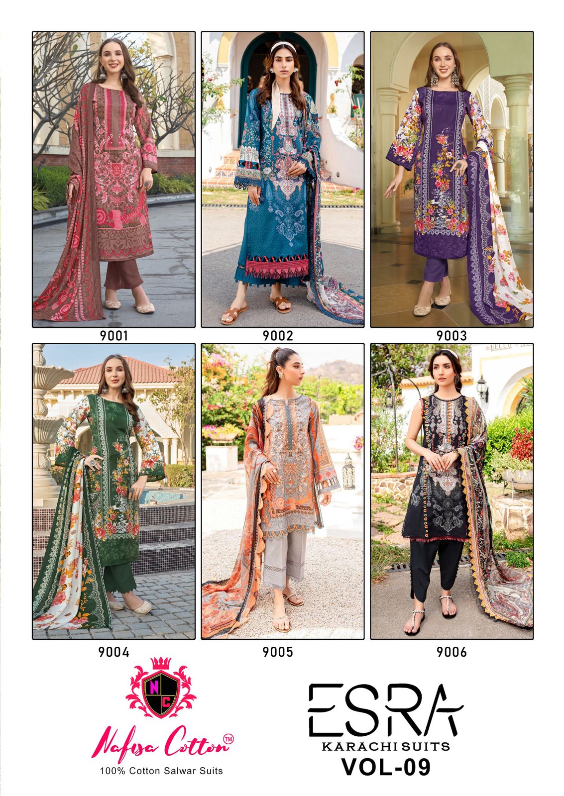 Esra Vol 9 By Nafisa Karachi Soft Cotton Printed Dress Material Online Wholesale